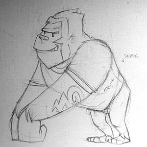 Gorila Teo, mascote do Gorila Clube - rascunho feito a lápis 