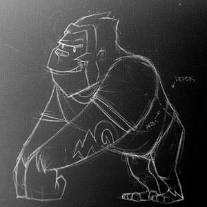 Gorila Teo, mascote do Gorila Clube - rascunho feito a carvão